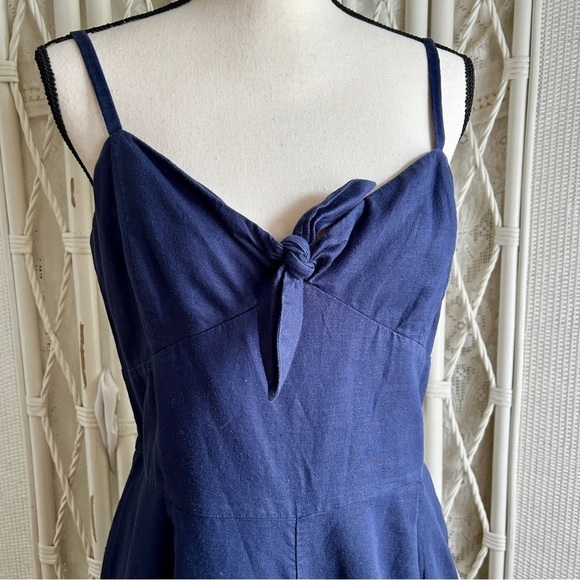 J. Crew Jumpsuit Navy Blue Linen Cotton Tie Front Wide Leg L6968 size 14 - Picture 5 of 16